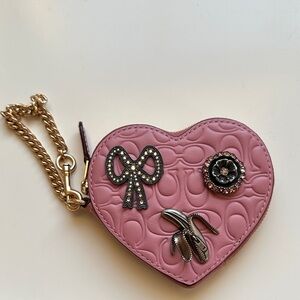 Coach Pink Heart-Shaped Embellished Coin Purse